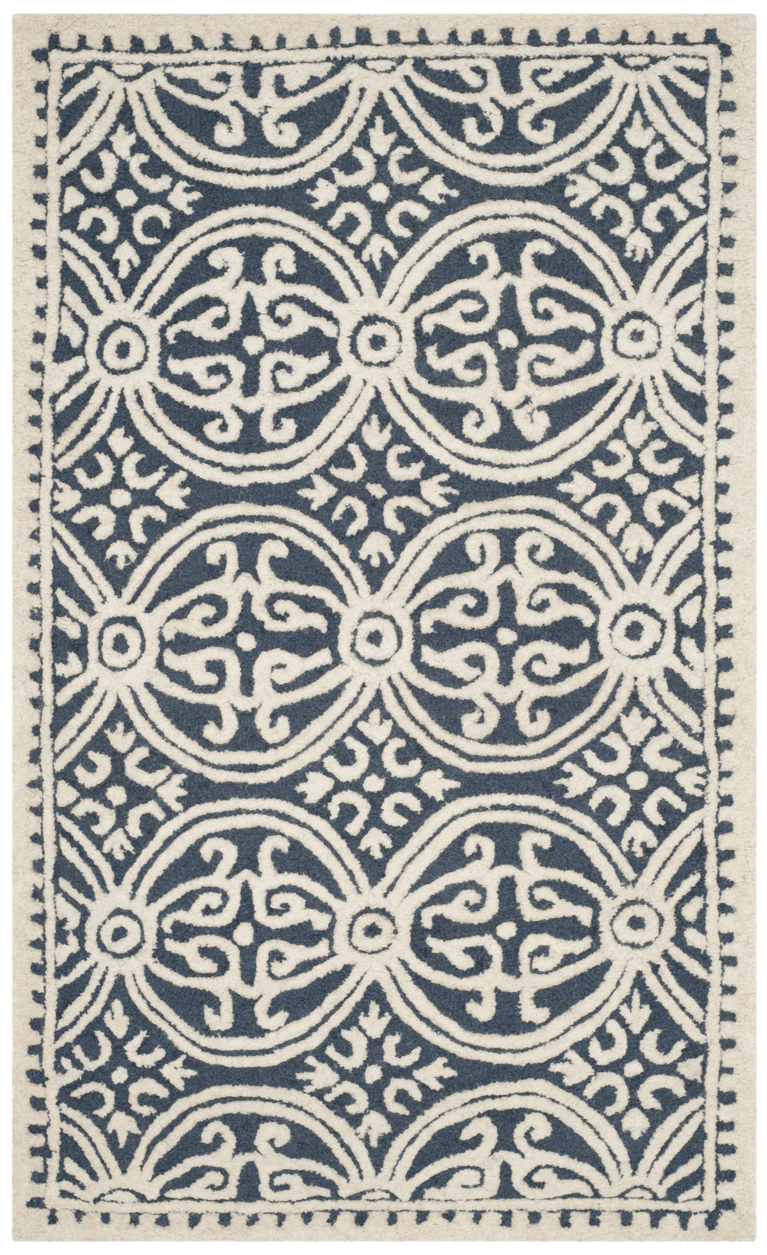 Tapis de salon interieur en bleu marine & ivoire, 91 x 152 cm