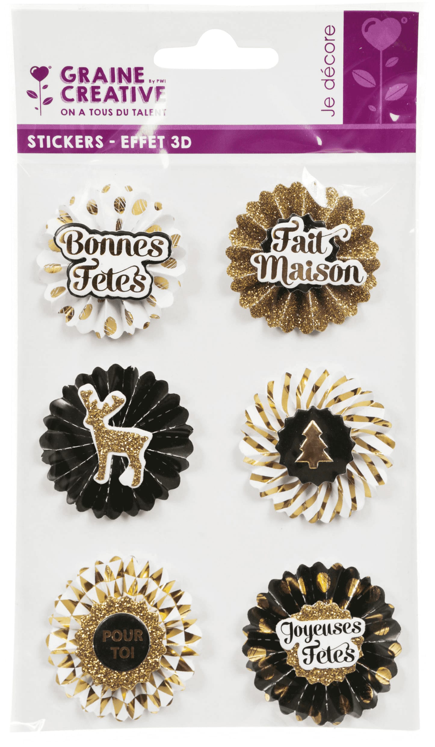 6 stickers 3D médaillons de Noël 4cm 6 stickers 3D médaillons de Noël 4cm