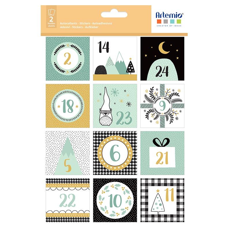 24 stickers carrés calendrier de l'Avent 24 stickers carrés calendrier de l'Avent
