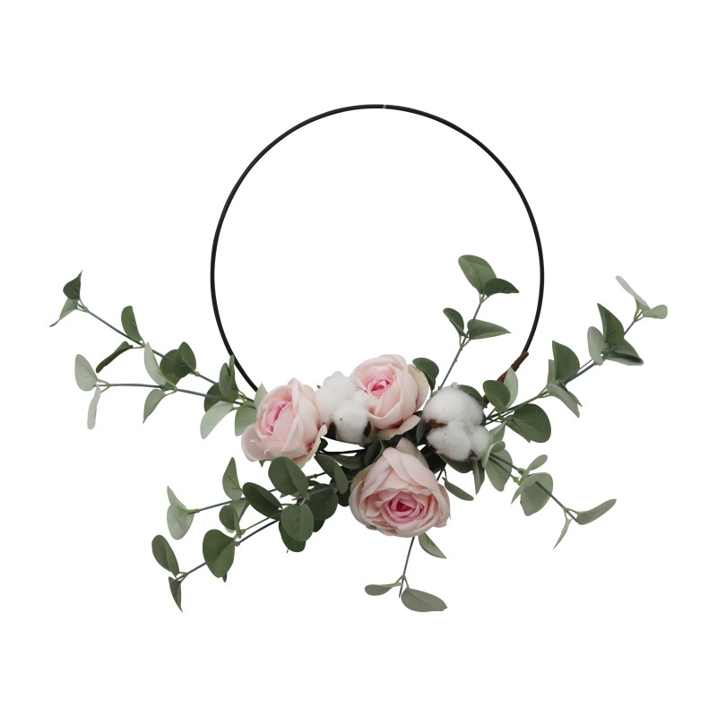 Couronne de Roses, Eucalyptus et Boules de Coton, D.27cm Couronne de Roses, Eucalyptus et Boules de Coton, D.27cm