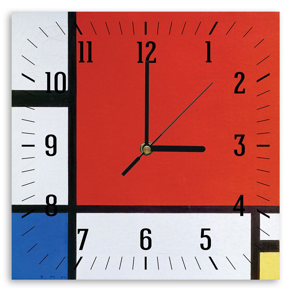 Horloge murale composition II en rouge, bleu et jaune 30x30cm