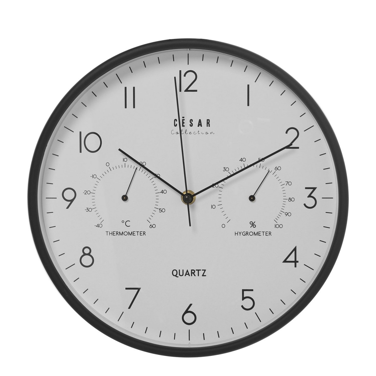 Horloge murale ronde acrylique noir thermomètre + hygromètre D30cm Horloge murale ronde acrylique noir thermomètre + hygromètre D30cm