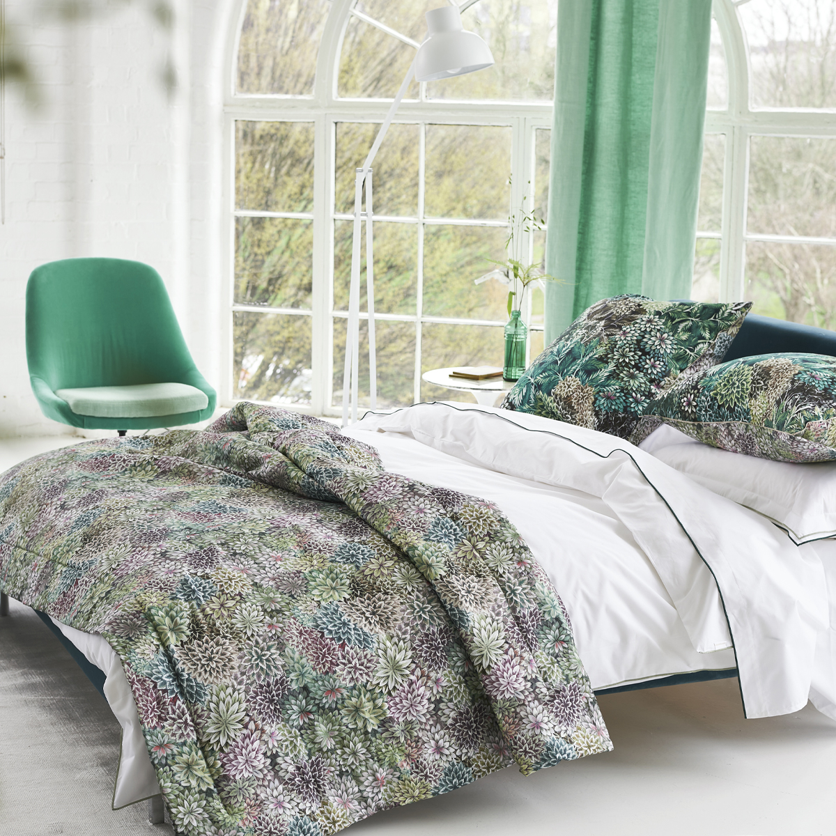 Courtepointe imprimée en satin de coton vert 140x220 Courtepointe imprimée en satin de coton vert 140x220