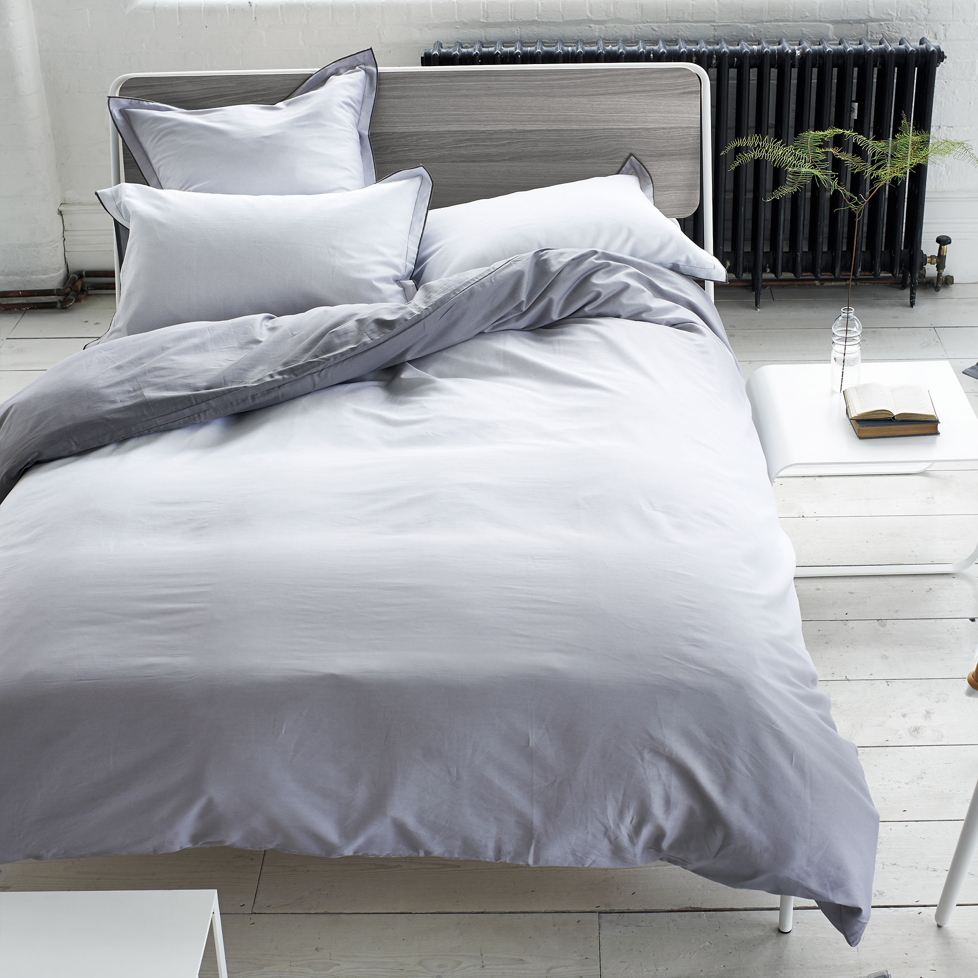 Housse de couette en satin de coton gris Zinc 140x200