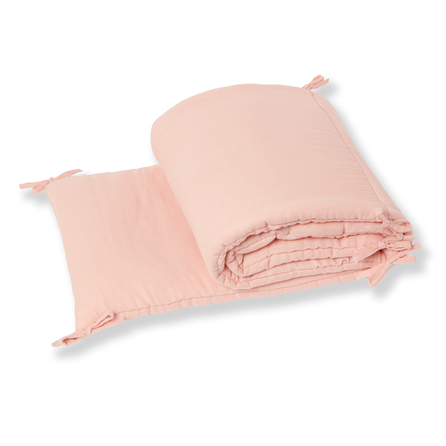 Tour de lit bébé en gaze de coton biologique rose poudre Tour de lit bébé en gaze de coton biologique rose poudre