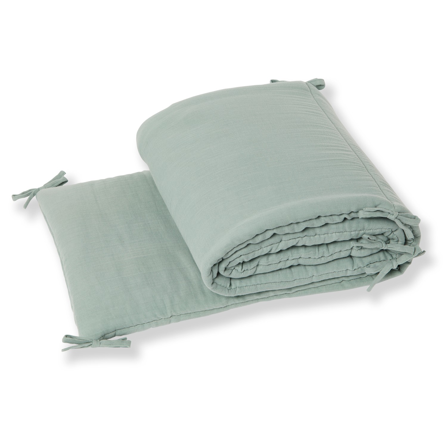 Tour de lit bébé en gaze de coton biologique vert sauge Tour de lit bébé en gaze de coton biologique vert sauge