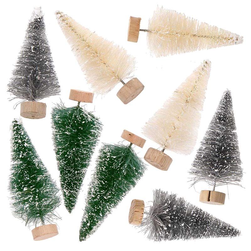 9 petits sapins de Noël décoratifs vert-gris-blanc 7cm 9 petits sapins de Noël décoratifs vert-gris-blanc 7cm