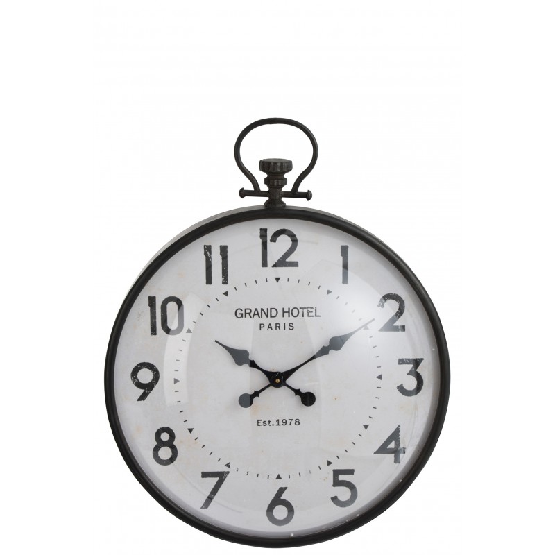 Horloge Boule Ronde Metal Noir Verre 69,5 Cm