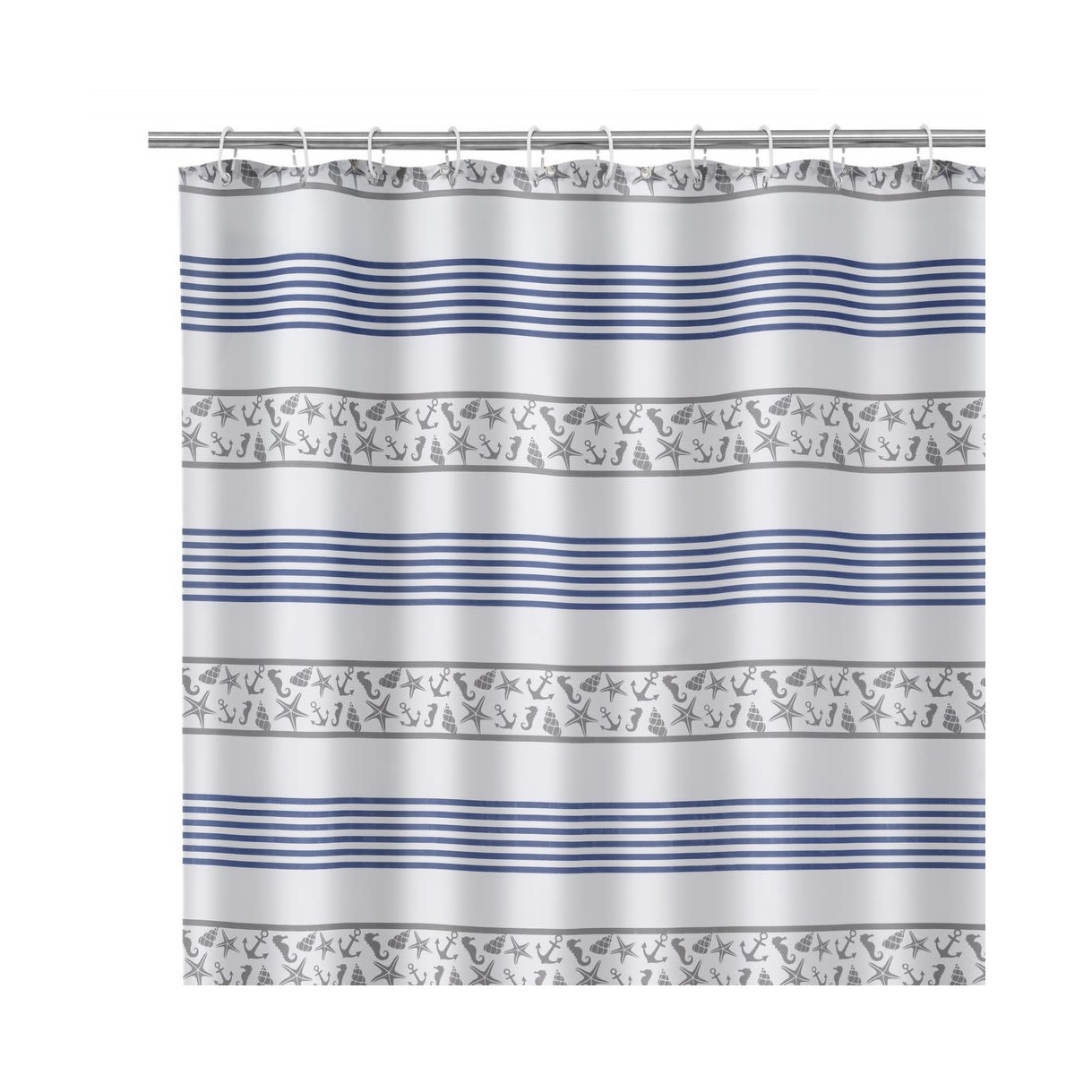 Rideau de douche bleu et blanc coquillages Rideau de douche bleu et blanc coquillages