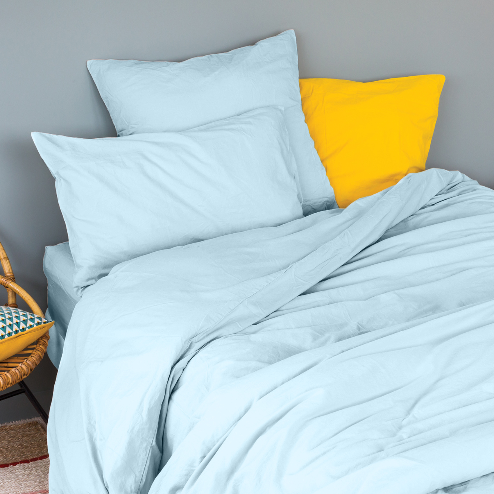 Taie d'oreiller en coton lavé coton turquoise 70x50 Taie d'oreiller en coton lavé coton turquoise 70x50