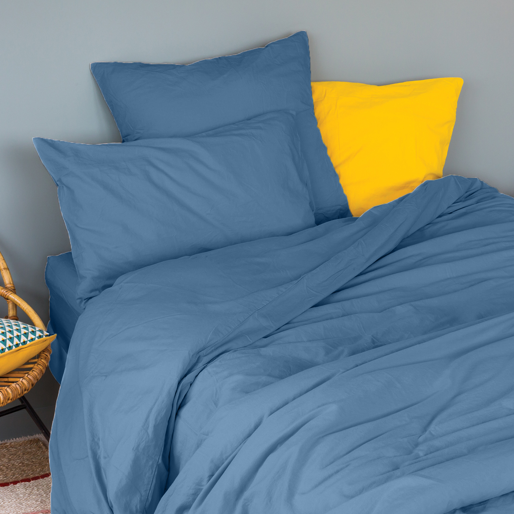 Taie d'oreiller en coton lavé coton denim 65x65 Taie d'oreiller en coton lavé coton denim 65x65