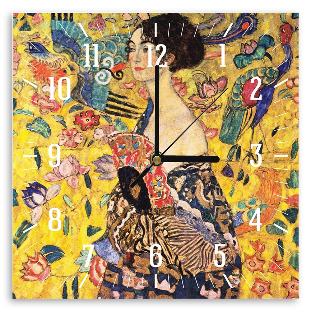 Horloge murale dame avec un éventail Gustav Klimt 30x30cm Horloge murale dame avec un éventail Gustav Klimt 30x30cm