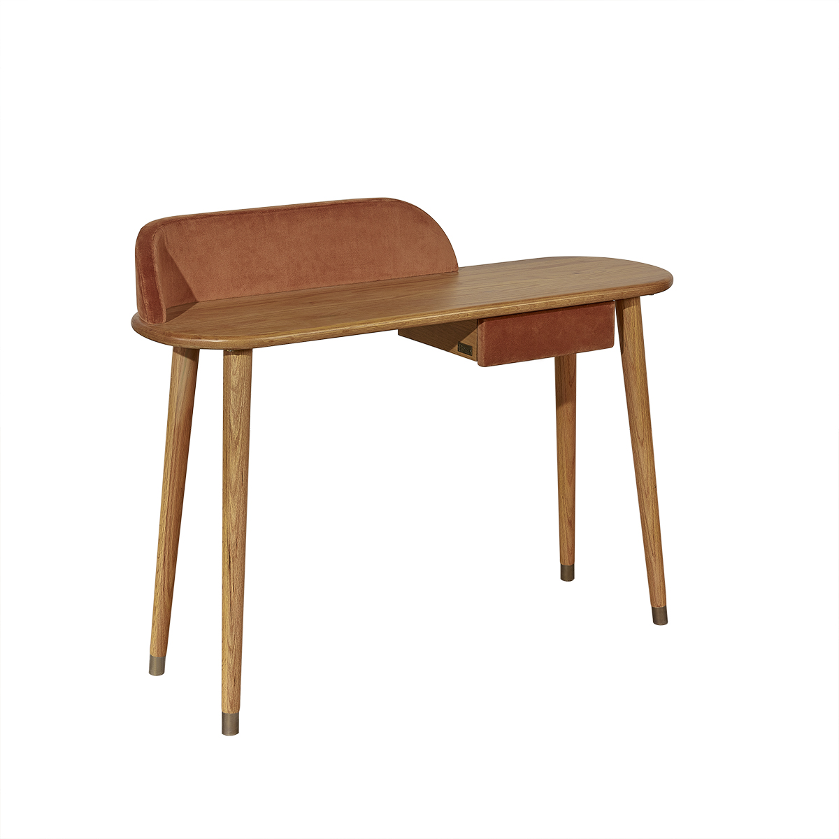Bureau console en velours et chêne