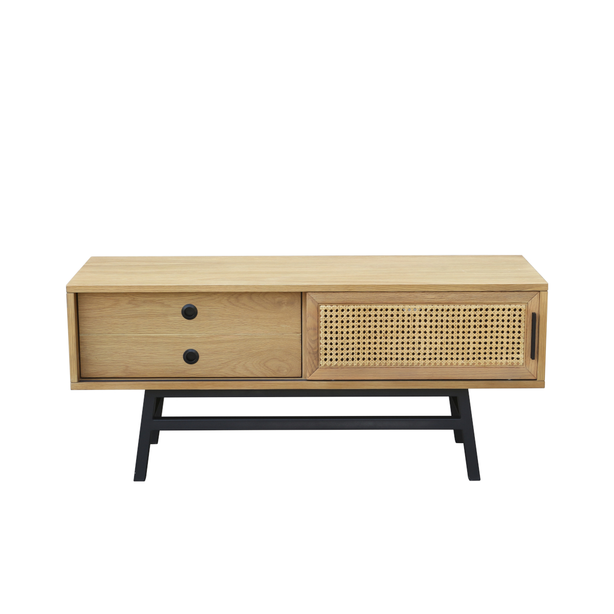 Meuble tv porte en cannage et chêne