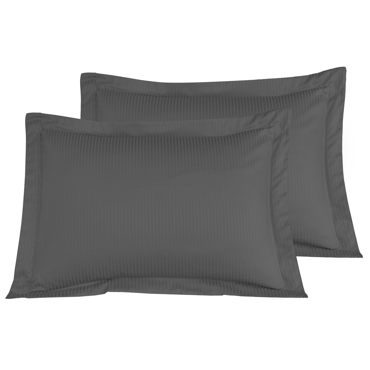Lot de 2 taies d'oreiller rayées en satin de  anthracite 50x70 cm