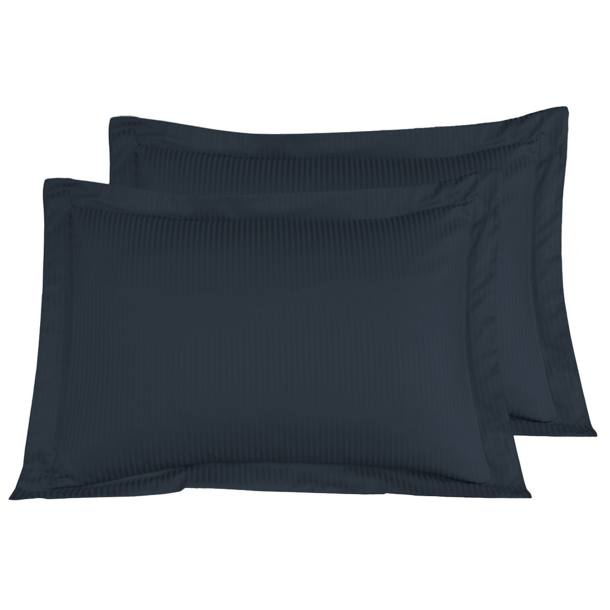 Lot de 2 taies d'oreiller rayées en satin de  marine 50x70 cm