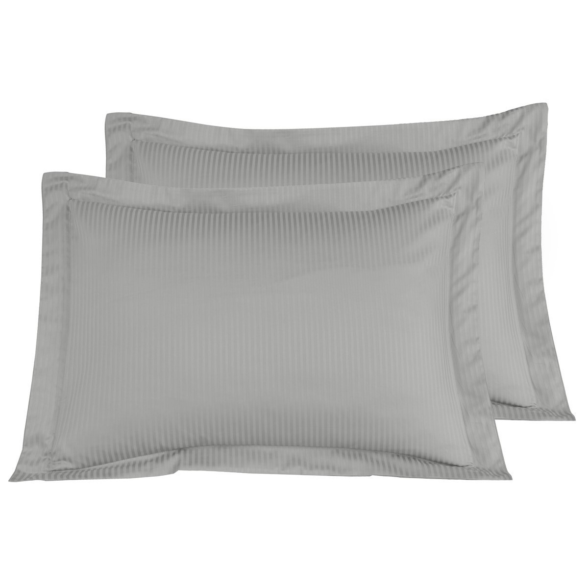 Lot de 2 taies d'oreiller rayées en satin de gris acier 50x70 cm