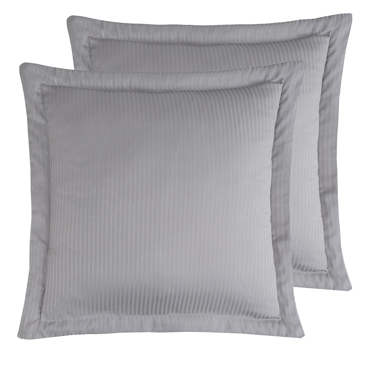 2 taies d'oreiller rayées satin coton Gris Acier 65x65 cm 2 taies d'oreiller rayées satin coton Gris Acier 65x65 cm