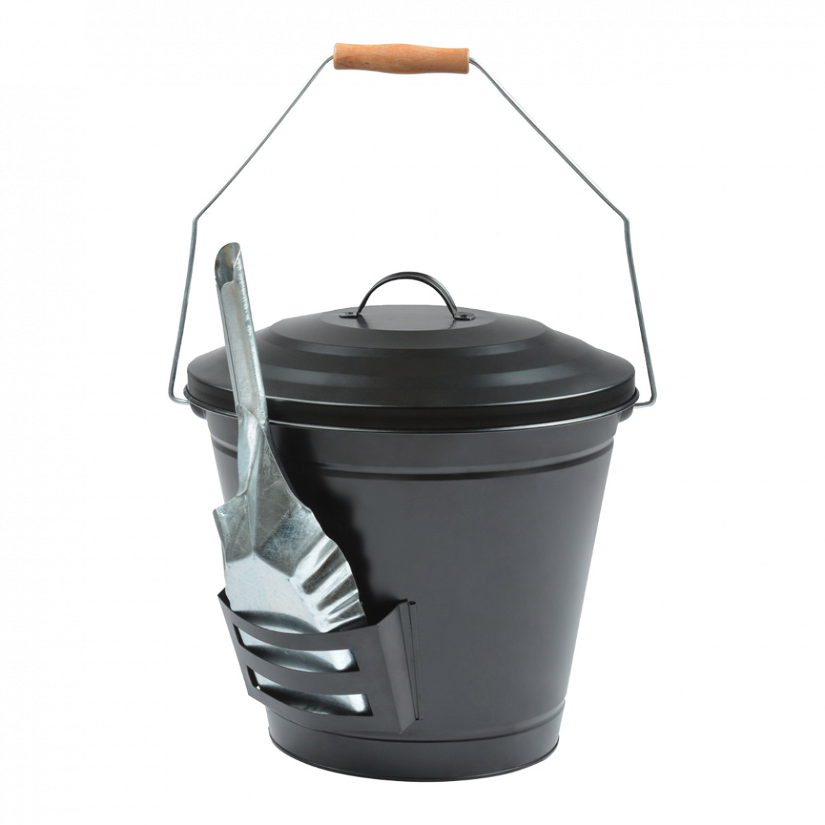 Seau à cendres de cheminée en métal noir avec pelle 14L Seau à cendres de cheminée en métal noir avec pelle 14L