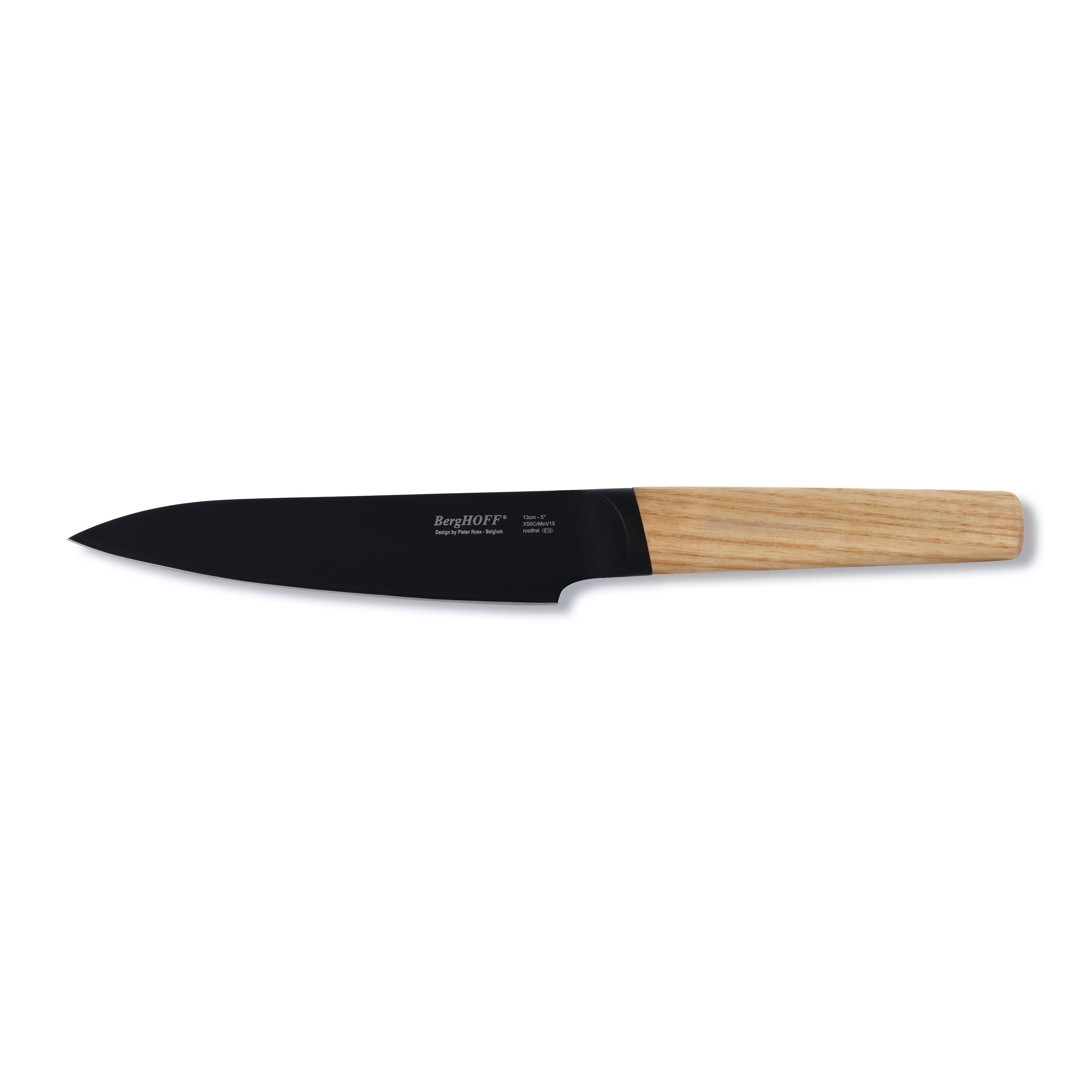 Couteau de cuisine noir en acier et bois