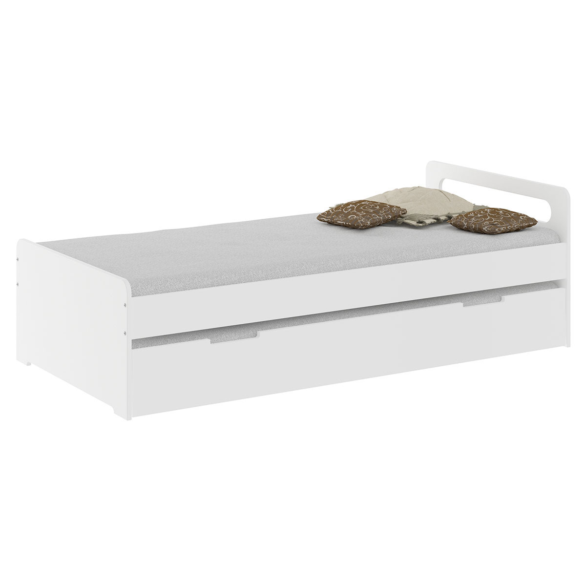 Lit gigogne, 2 matelas Bois massif, MDF 90x200 Blanc