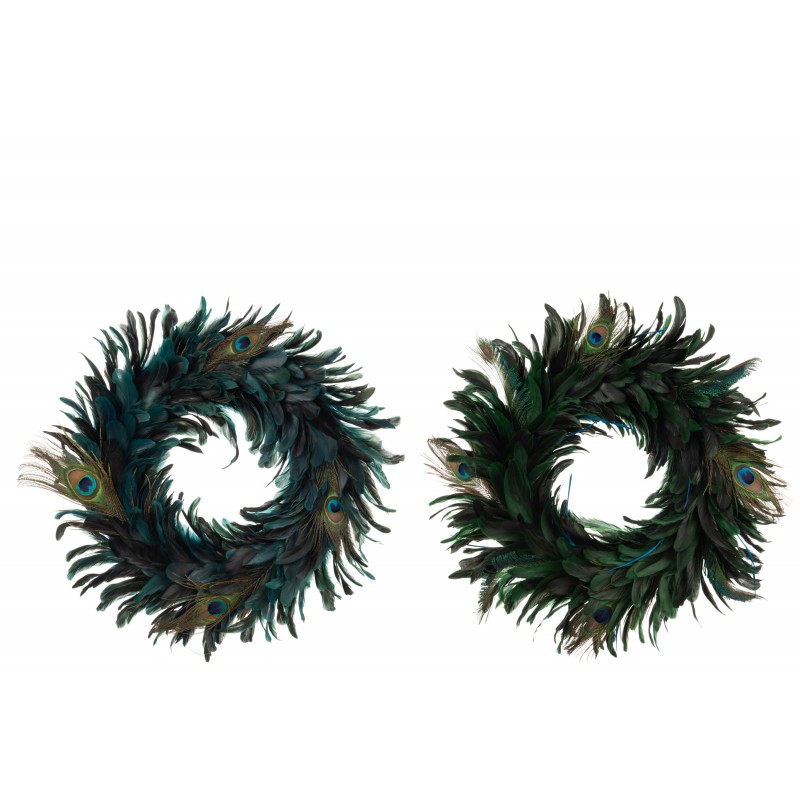 Couronnes décoratives plumes de paon - Lot de 2