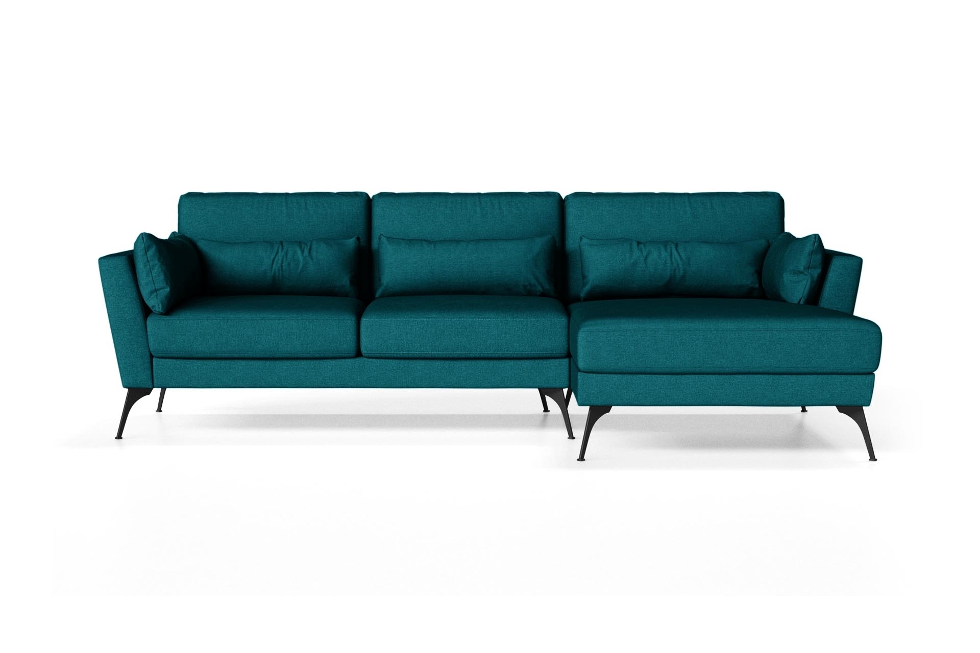 Canapé d'angle droit 4 places toucher lin turquoise Canapé d'angle droit 4 places toucher lin turquoise
