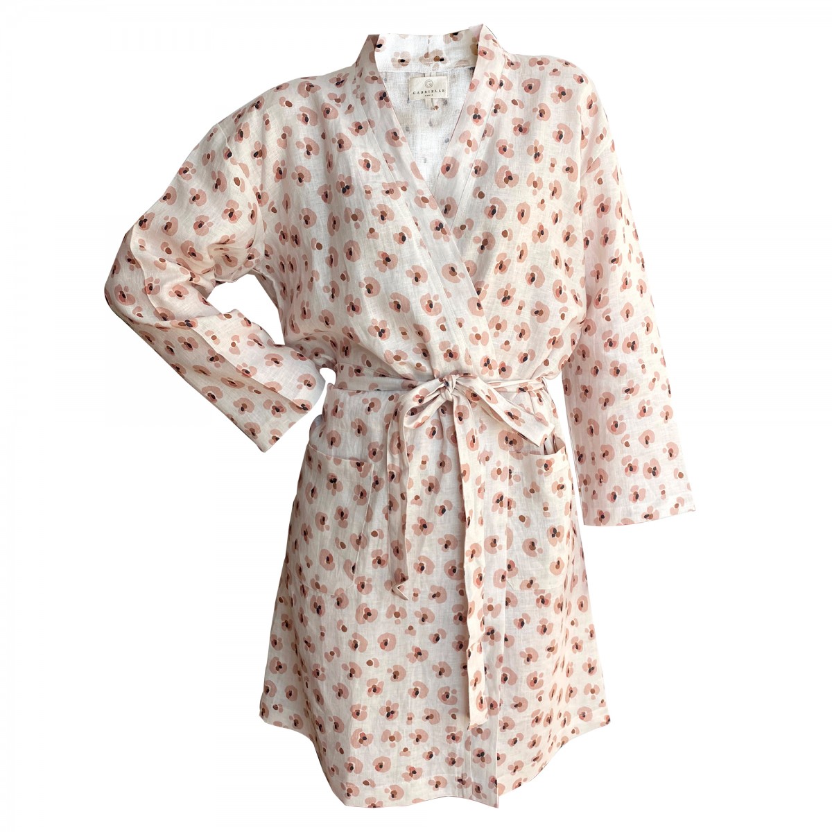 Kimono en lin lavé imprimé léopard crème S/M Kimono en lin lavé imprimé léopard crème S/M