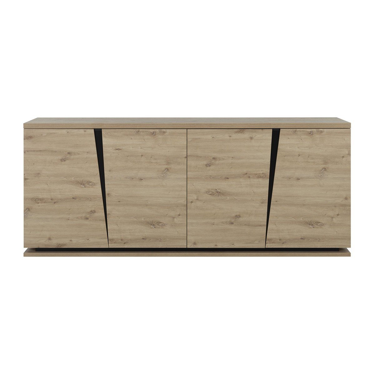 Buffet 4 Portes L 221 cm – Décor chêne et noir