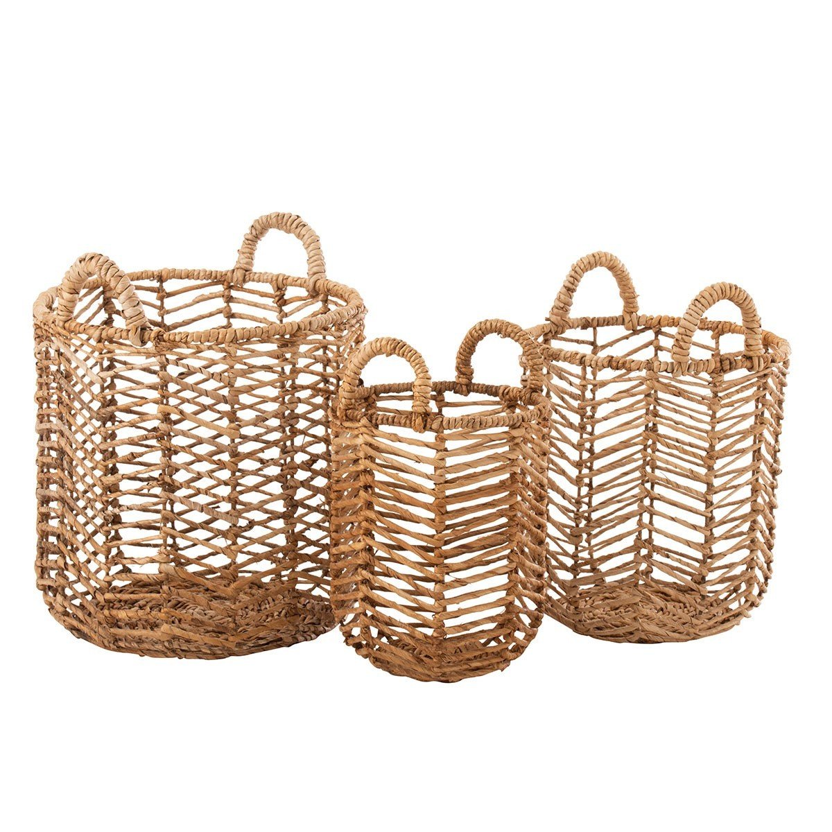 Lot de 3 paniers empilables en feuille de banane - Marron Lot de 3 paniers empilables en feuille de banane - Marron