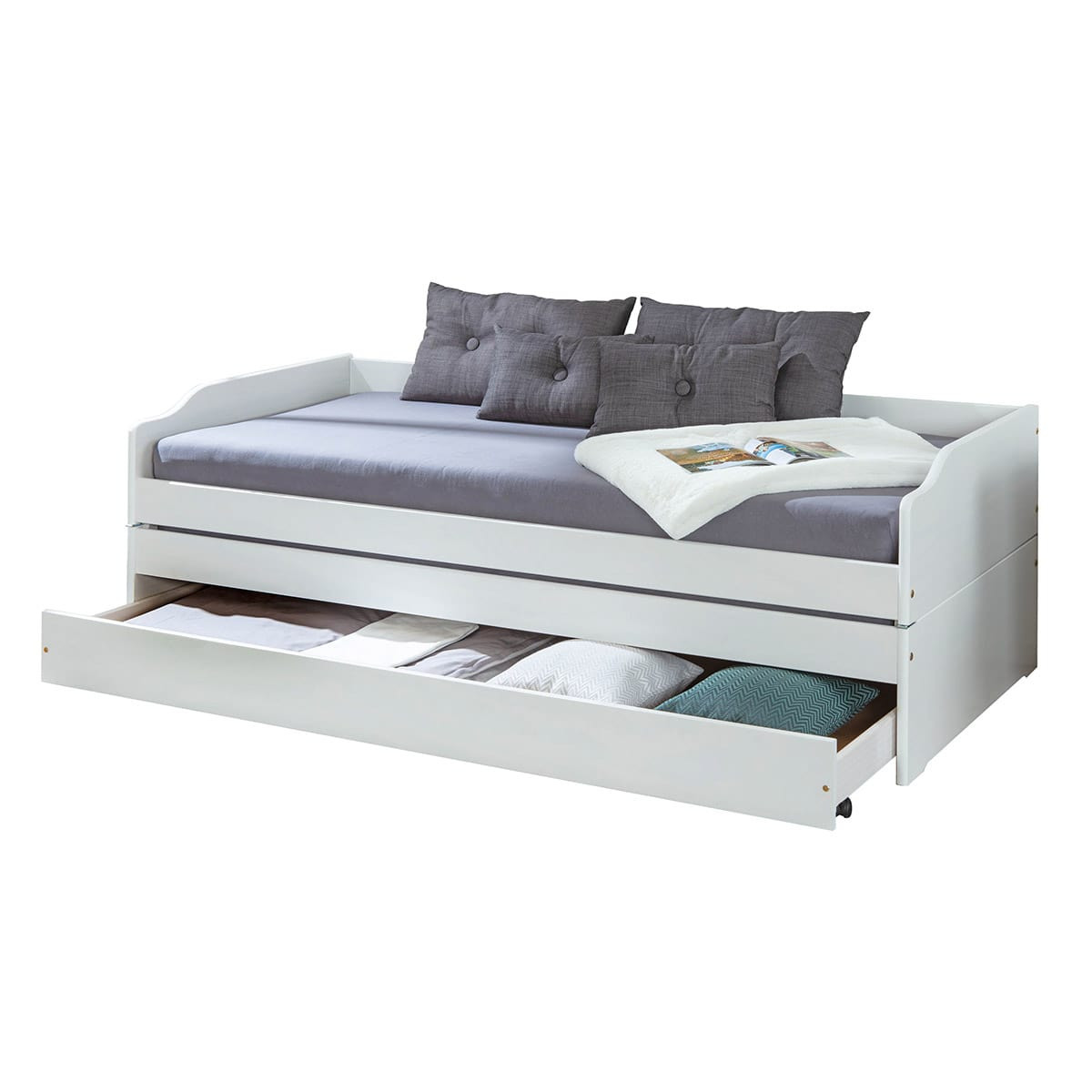 Lit 90x200 cm multifonction vernis blanc Lit 90x200 cm multifonction vernis blanc