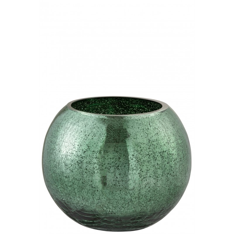 Photophore boule craquelé verre vert brillant D20cm Photophore boule craquelé verre vert brillant D20cm