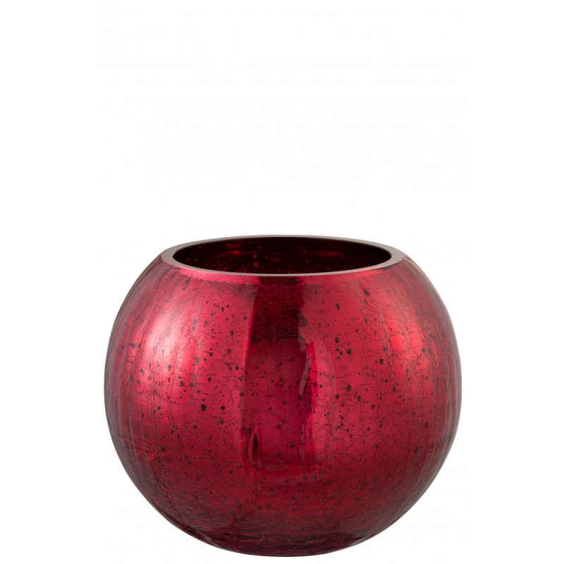 Photophore boule craquelé verre rouge brillant D20cm Photophore boule craquelé verre rouge brillant D20cm