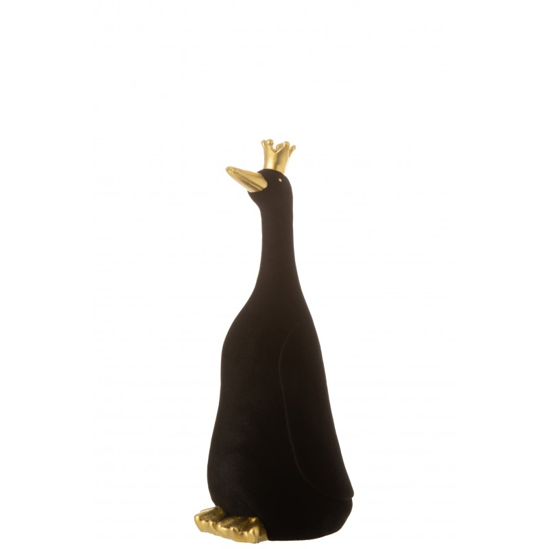 Canard couronne floqué résine noir et or H24,5cm