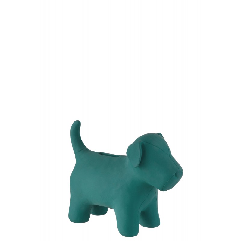Tirelire chien résine bleu