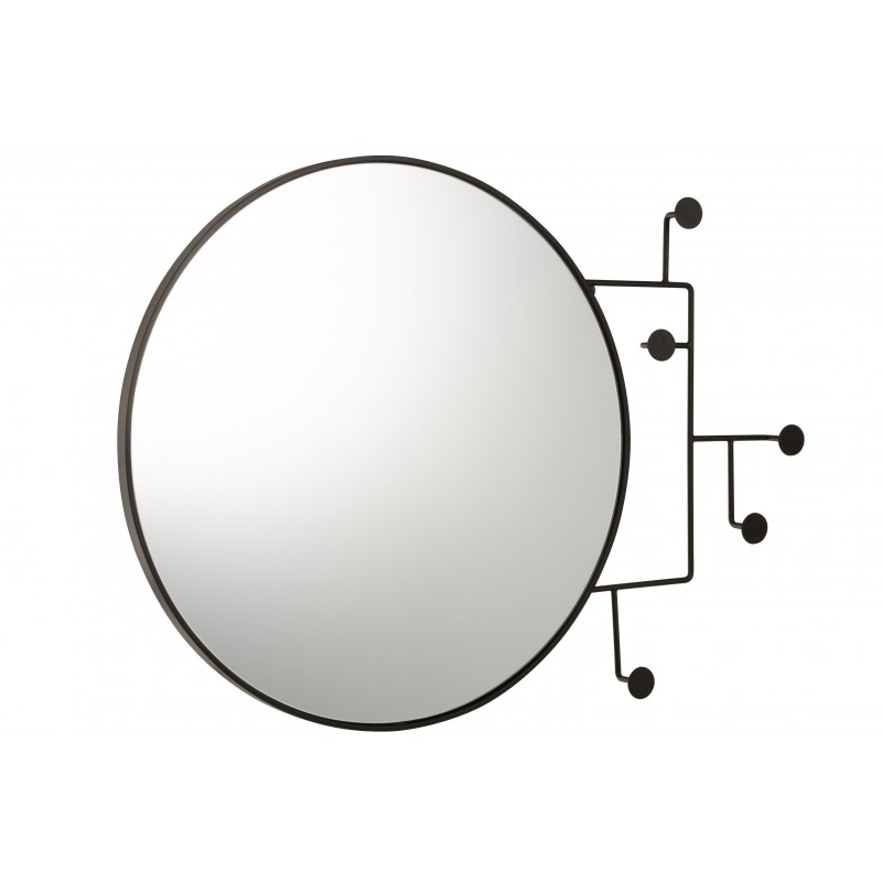 Miroir rond crochets noirs L69cm