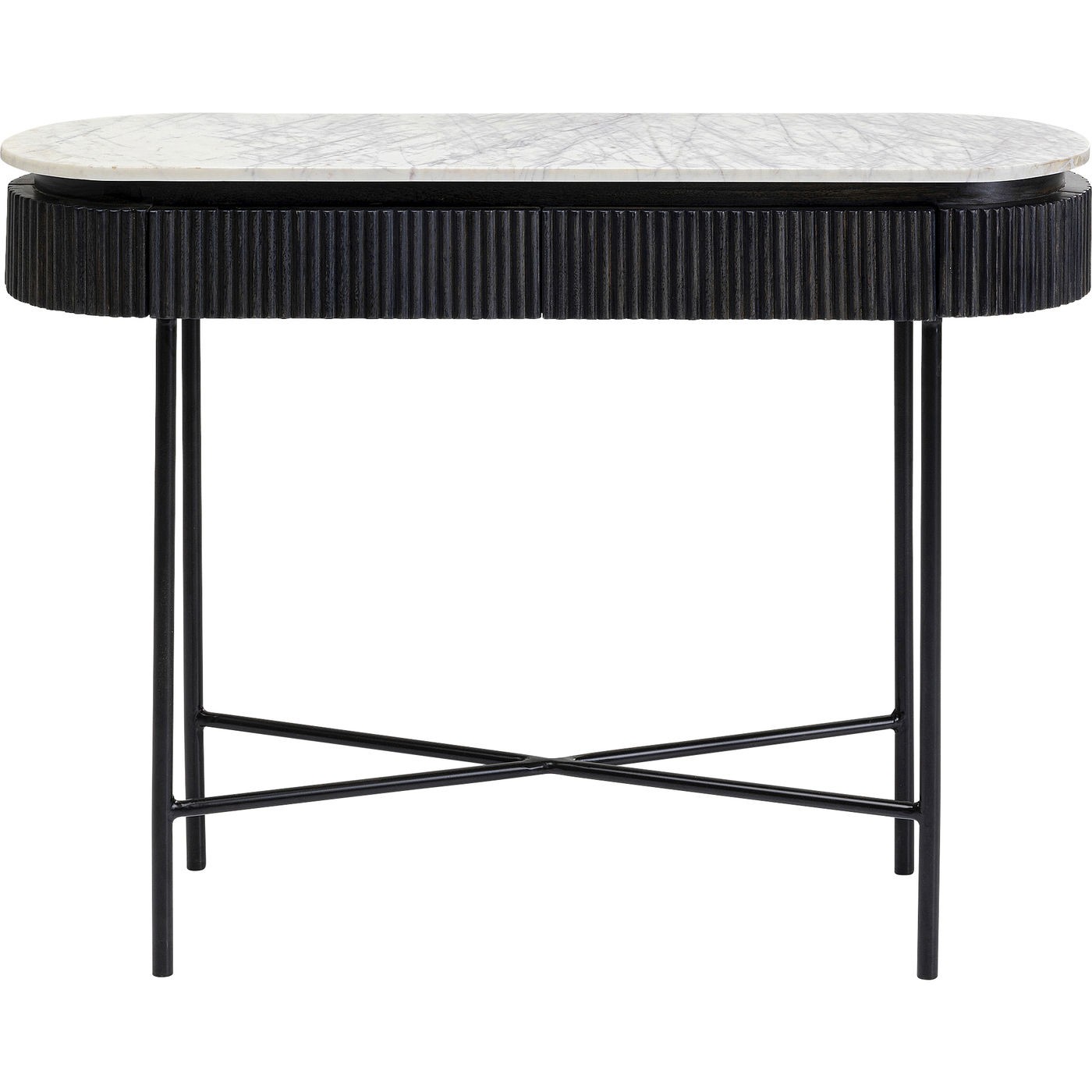 Console 2 tiroirs en marbre blanc et manguier massif noir