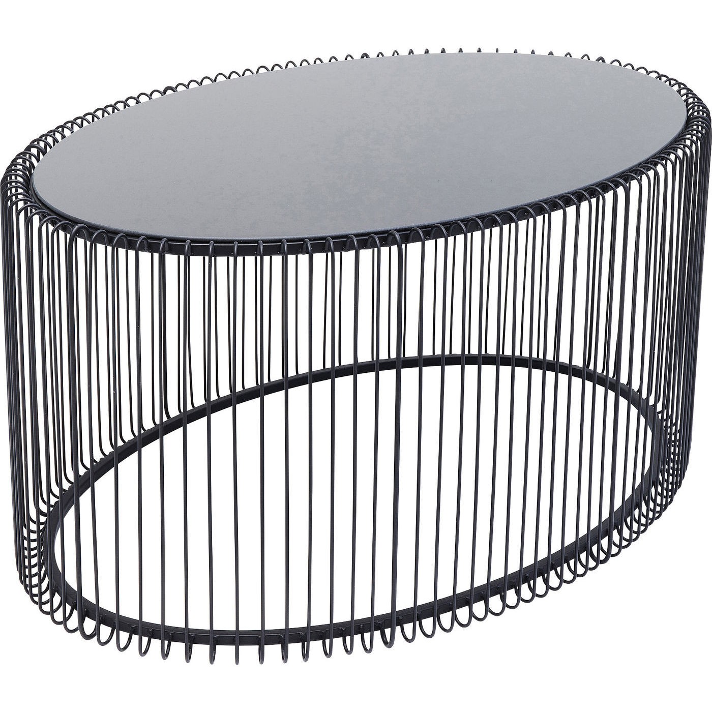 Table basse ovale en acier noir et verre