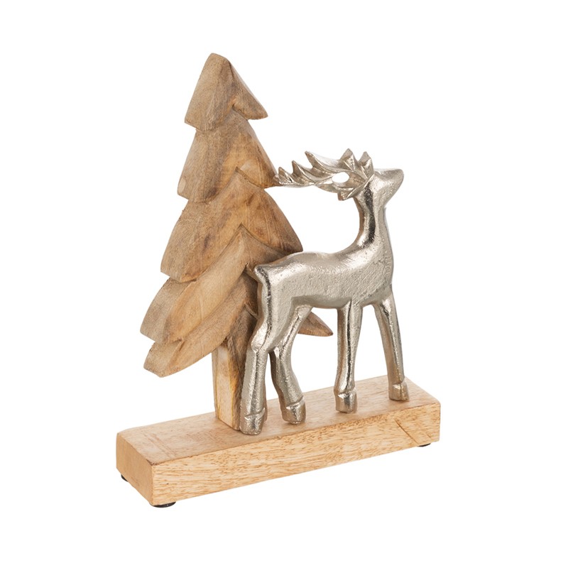 Renne alu argent et bois de manguier H20cm Renne alu argent et bois de manguier H20cm