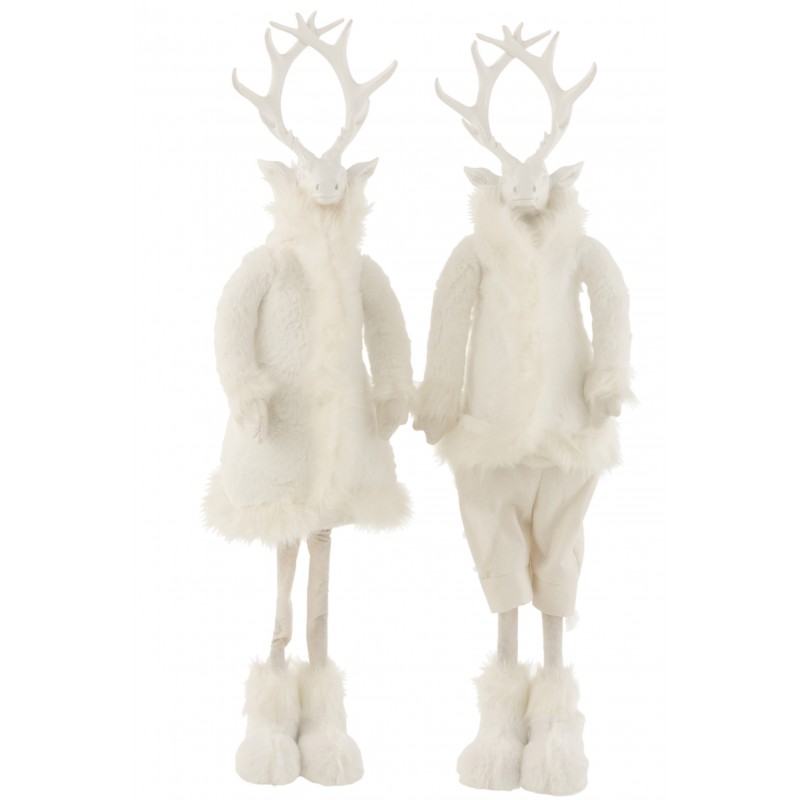 Rennes en résine et textile blanc H93cm - Lot de 2 Rennes en résine et textile blanc H93cm - Lot de 2