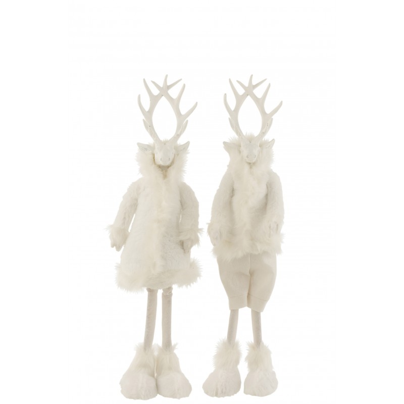 Rennes en résine et textile blanc H77cm - Lot de 2 Rennes en résine et textile blanc H77cm - Lot de 2