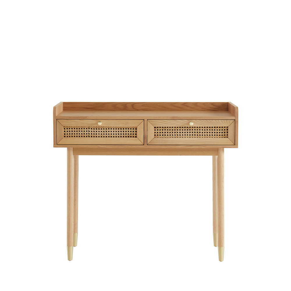 Console 2 tiroirs en bois et cannage L100cm chêne Console 2 tiroirs en bois et cannage L100cm chêne