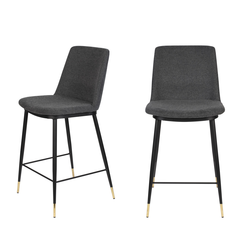 Lot de 2 tabourets de bar en tissu et métal H65cm – Gris foncé