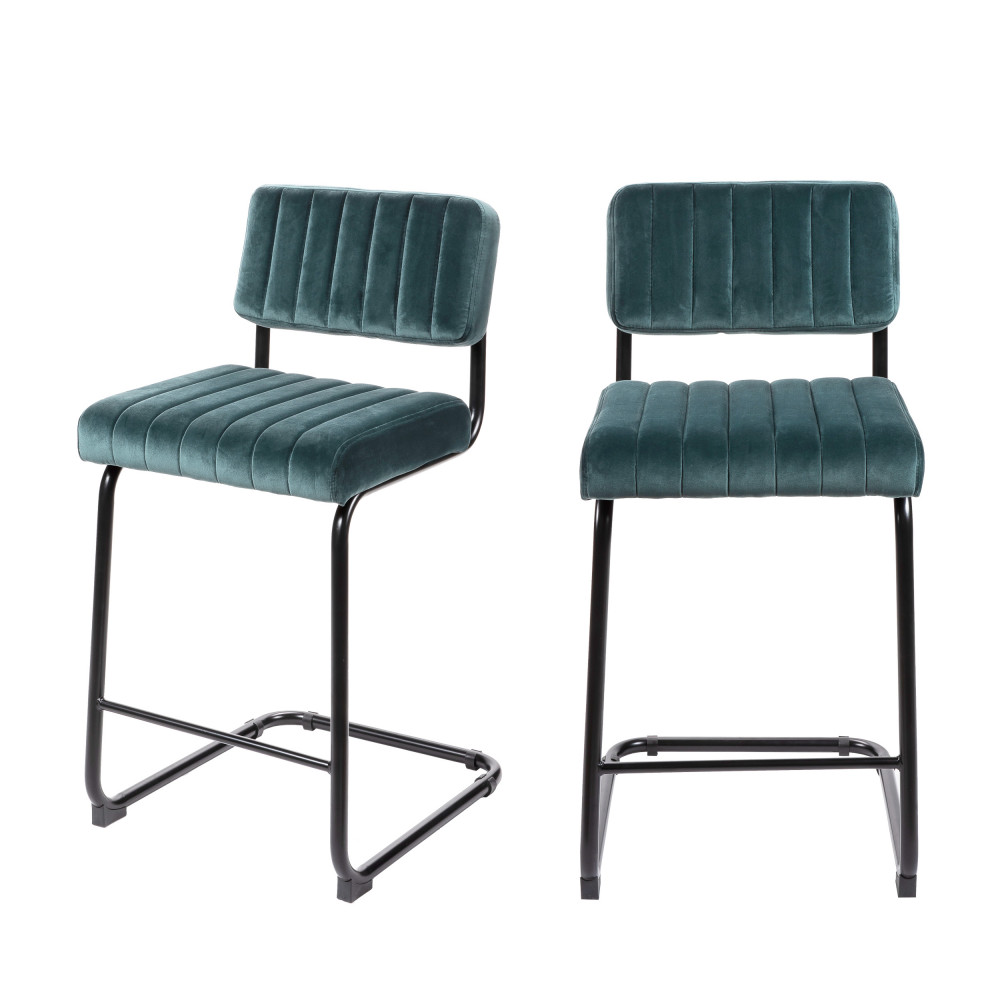 2 tabourets de bar en métal et velours 66cm vert eucalyptus 2 tabourets de bar en métal et velours 66cm vert eucalyptus
