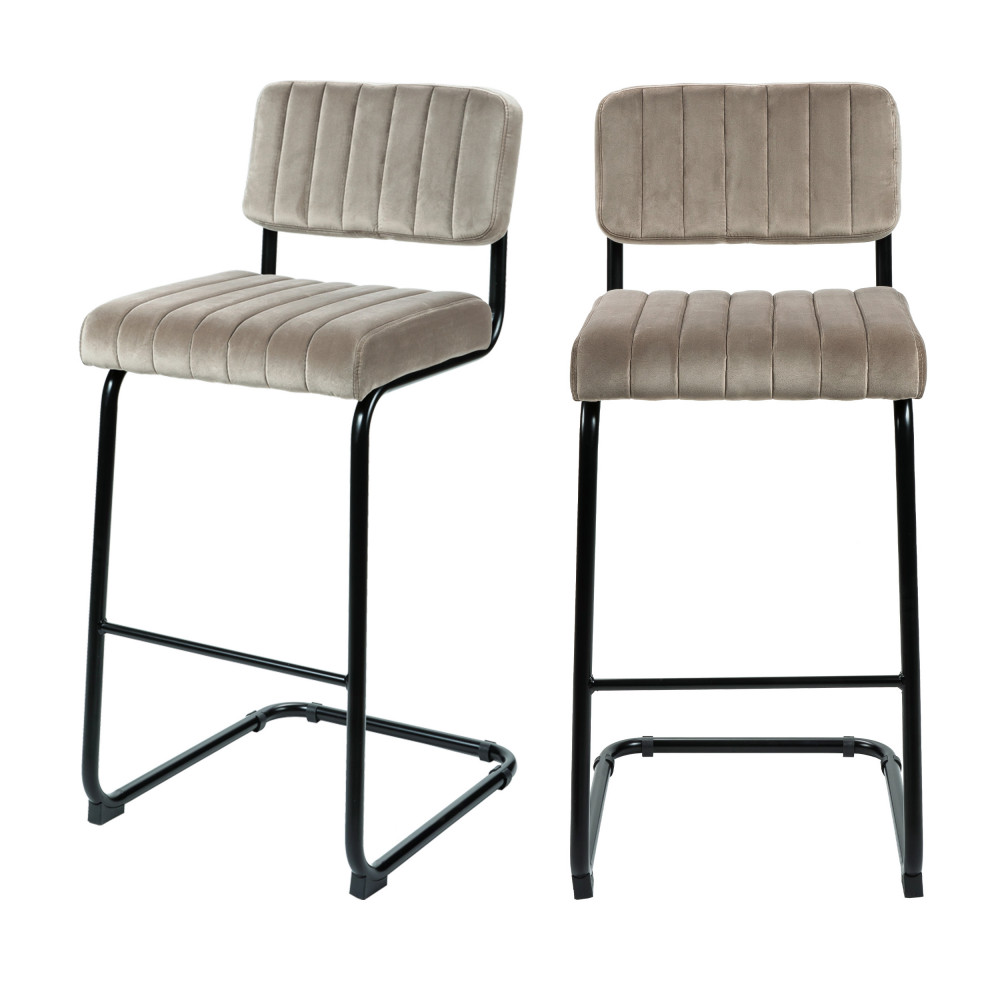 2 tabourets de bar en métal et velours 76cm taupe 2 tabourets de bar en métal et velours 76cm taupe