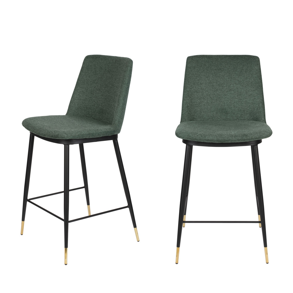 Lot de 2 tabourets de bar en tissu et métal H65cm – Vert
