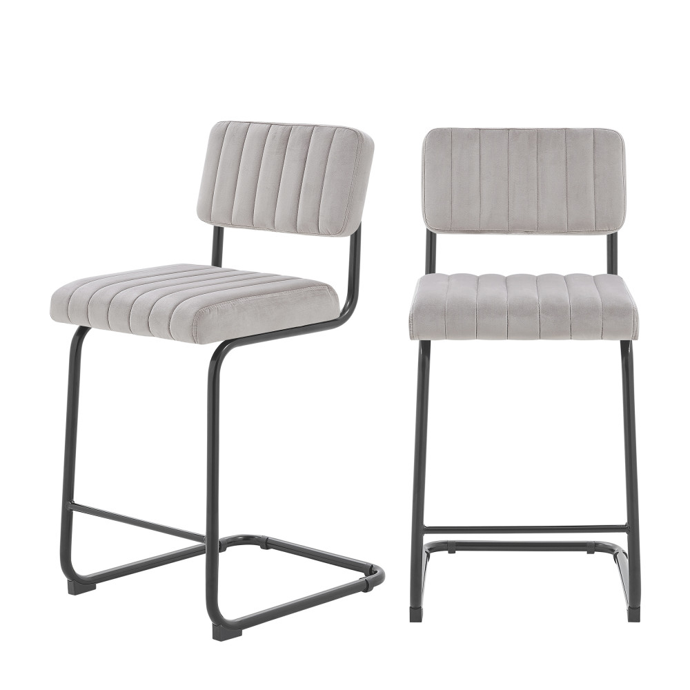 2 tabourets de bar en métal et velours 66cm taupe 2 tabourets de bar en métal et velours 66cm taupe
