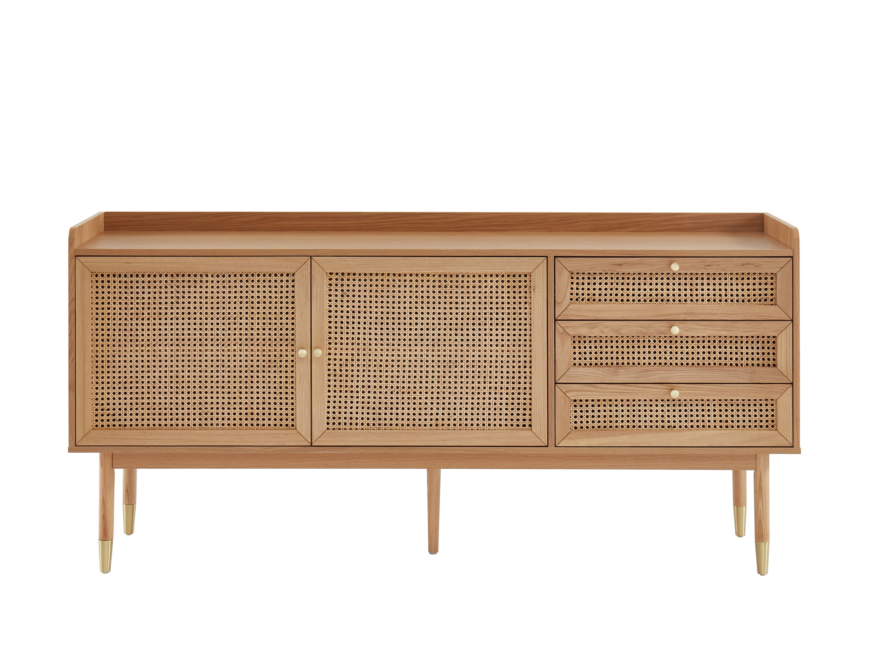 Buffet 2 portes 2 tiroirs en bois et cannage L180cm chêne Buffet 2 portes 2 tiroirs en bois et cannage L180cm chêne
