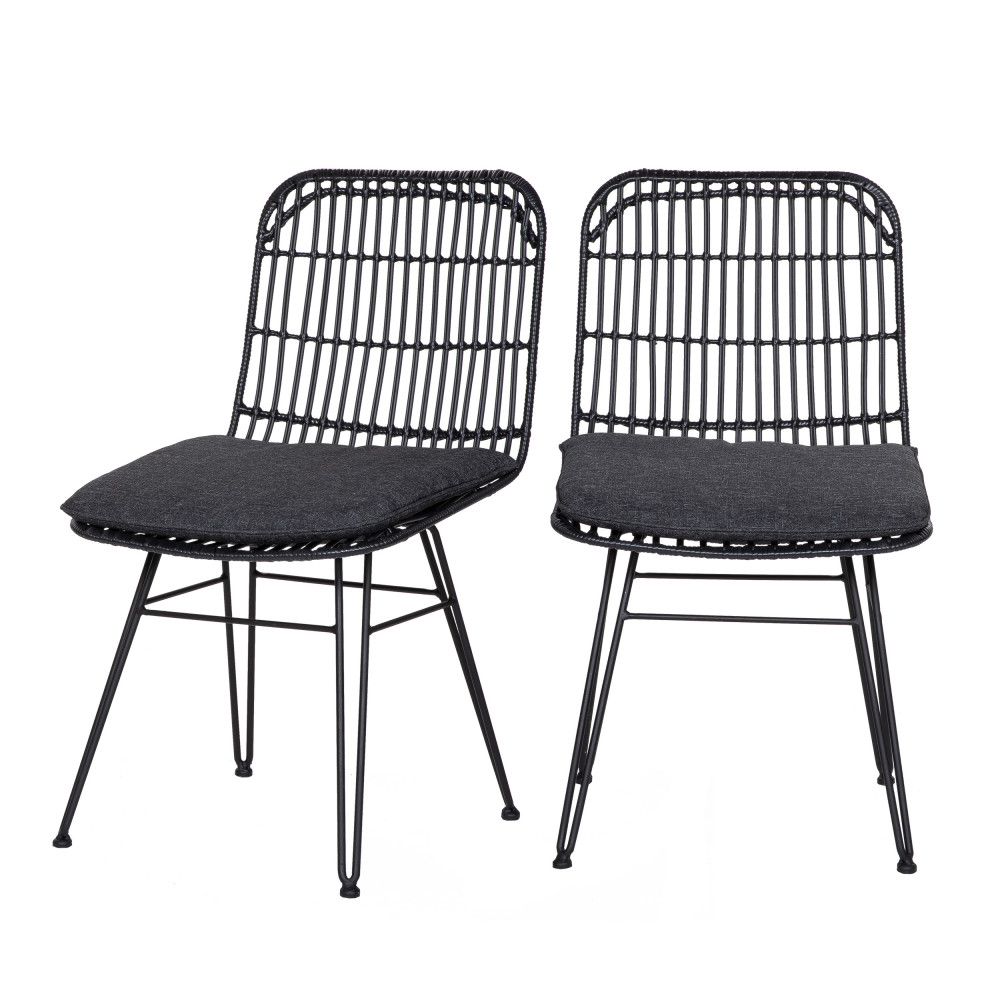 2 chaises indoor et outdoor résine tressée noir 2 chaises indoor et outdoor résine tressée noir