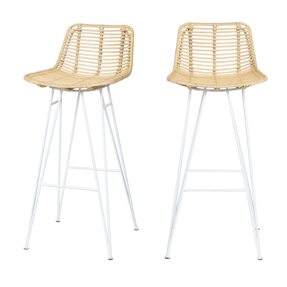 2 chaises de bar design en rotin pieds blancs 75cm 2 chaises de bar design en rotin pieds blancs 75cm
